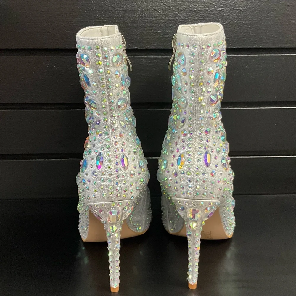 Silver Rhinestone Ankle Boots. - Picture 4 of 4
